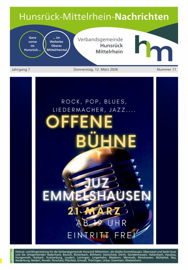 Hunsrück-Mittelrhein Nachrichten Ausgabe Emmelshausen Titelblatt 11/2026