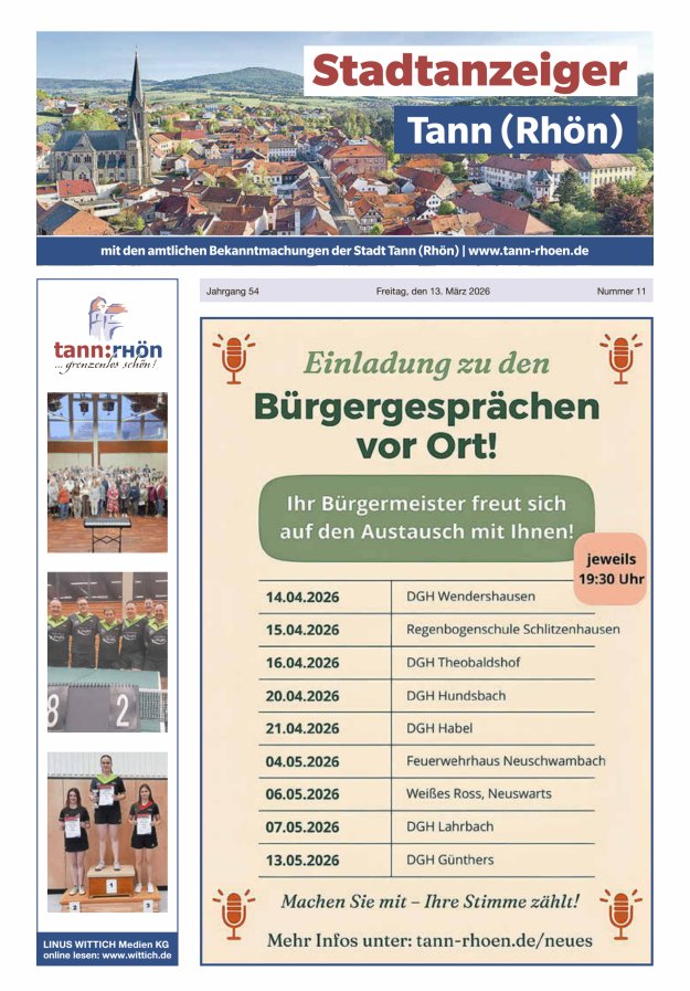 Stadtanzeiger Tann (Rhön) Titelblatt 11/2026