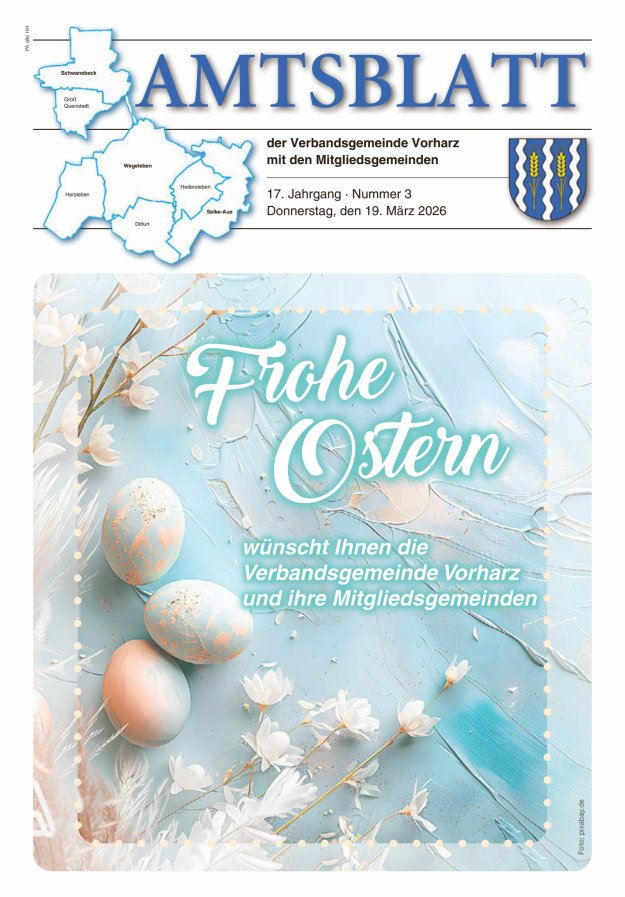 Amtblatt der Verbandsgemeinde Vorharz mit den Mitgliedsgemeinden Titelblatt 03/2026