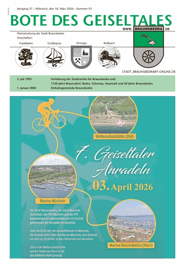 Bote des Geiseltales - Heimatzeitung der Stadt Braunsbedra Titelblatt 03/2026