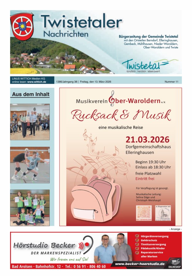 Twistetaler Nachrichten Titelblatt 11/2026