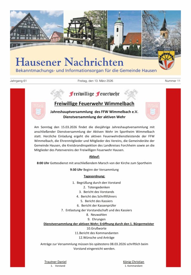 Hausener Nachrichten Titelblatt 11/2026