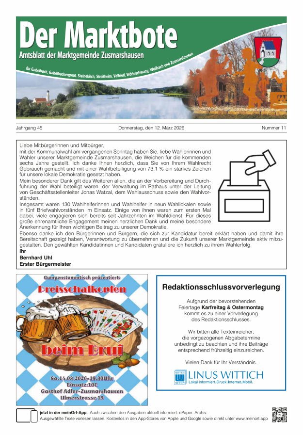Zusmarshausen - Der Marktbote Titelblatt 11/2026