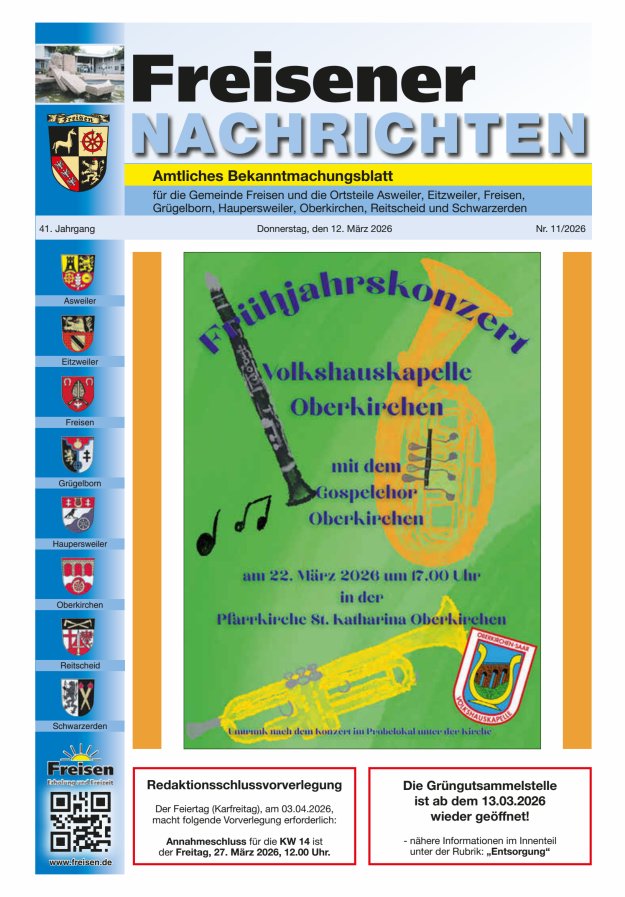 Freisener Nachrichten Titelblatt 11/2026