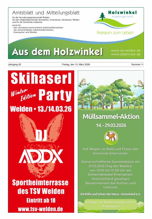 Aus dem Holzwinkel Amtsblatt u Mitteilungsblatt f VG Welden u GemAdelsried Titelblatt 11/2026