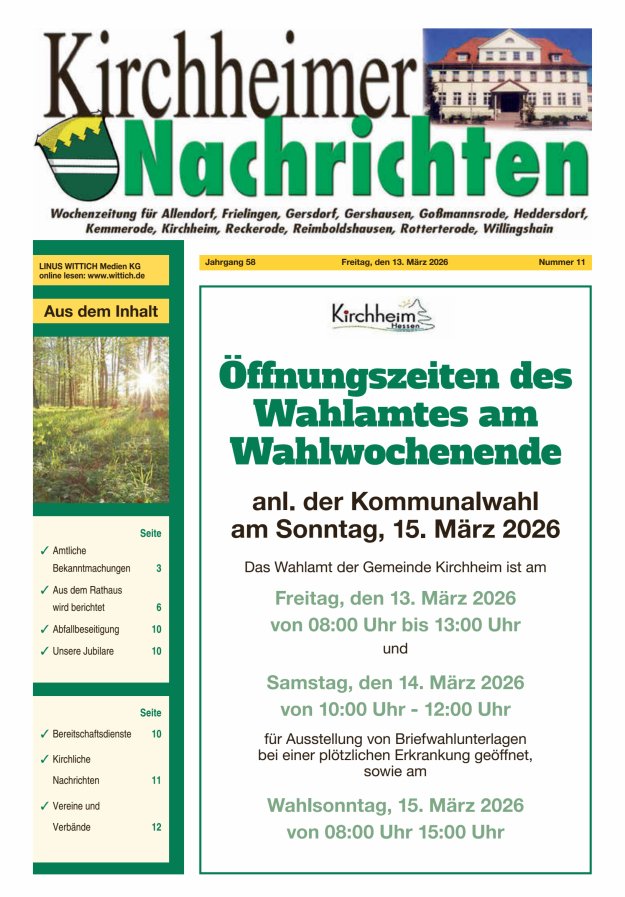 Kirchheimer Nachrichten Titelblatt 11/2026