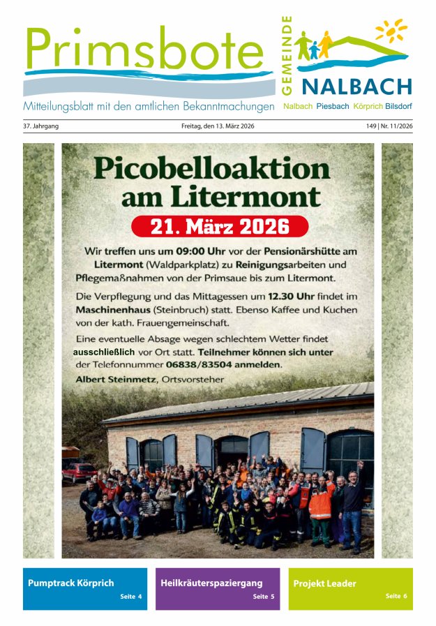 Primsbote Gemeinde Nalbach Titelblatt 11/2026