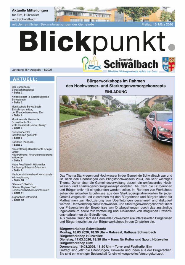 Blickpunkt Schwalbach Titelblatt 11/2026