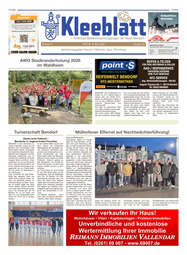 Kleeblatt - Amtliches Bekanntmachungsorgan der Stadt Bendorf Titelblatt 11/2026