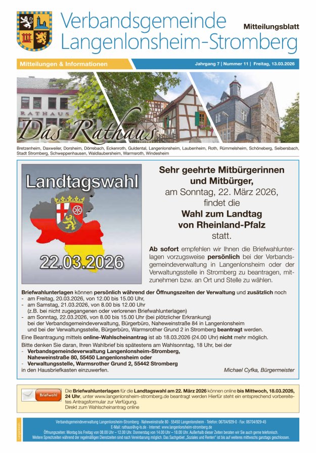 Das Rathaus - MTB d VG Langenlonsheim-Stromberg Titelblatt 11/2026