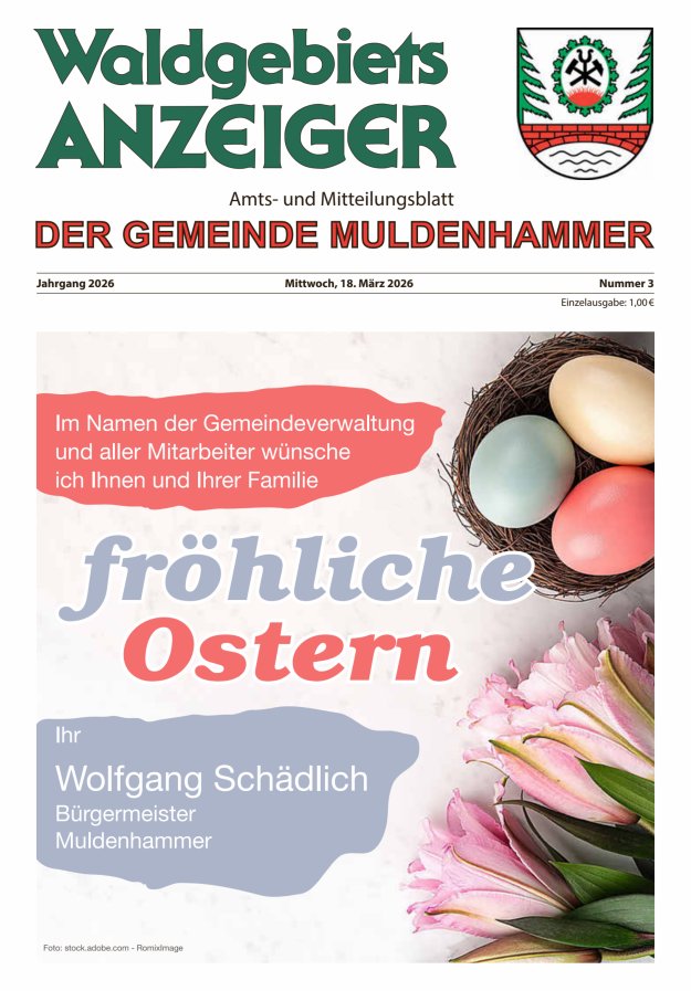 Waldgebietsanzeiger der Gemeinde Muldenhammer Titelblatt 03/2026