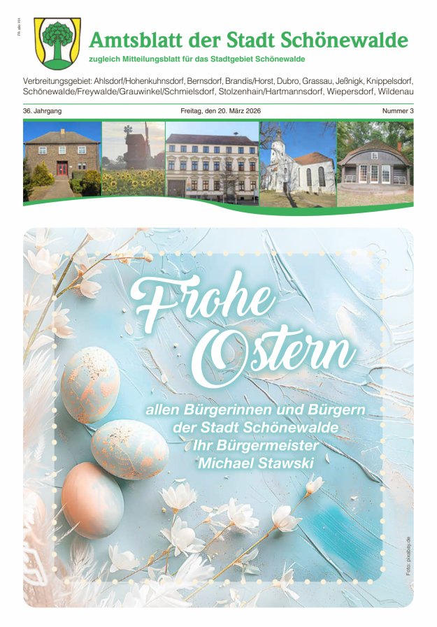Amtsblatt der Stadt Schönewalde - Mitteilungsblatt für das Stadtgebiet Titelblatt 03/2026