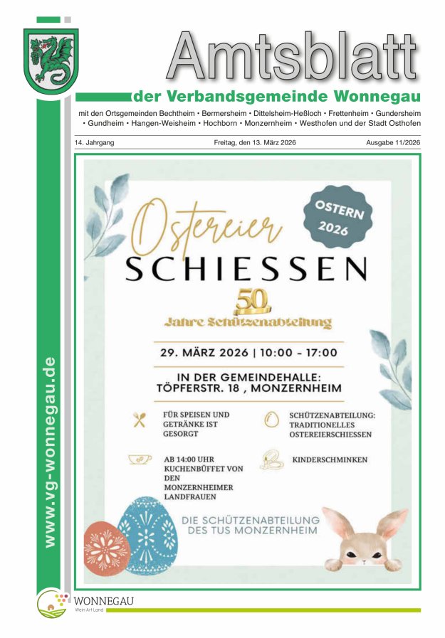 Amtsblatt VG Wonnegau Titelblatt 11/2026