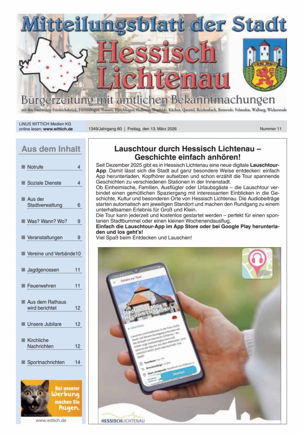Mitteilungsblatt der Stadt Hess Lichtenau Titelblatt 11/2026