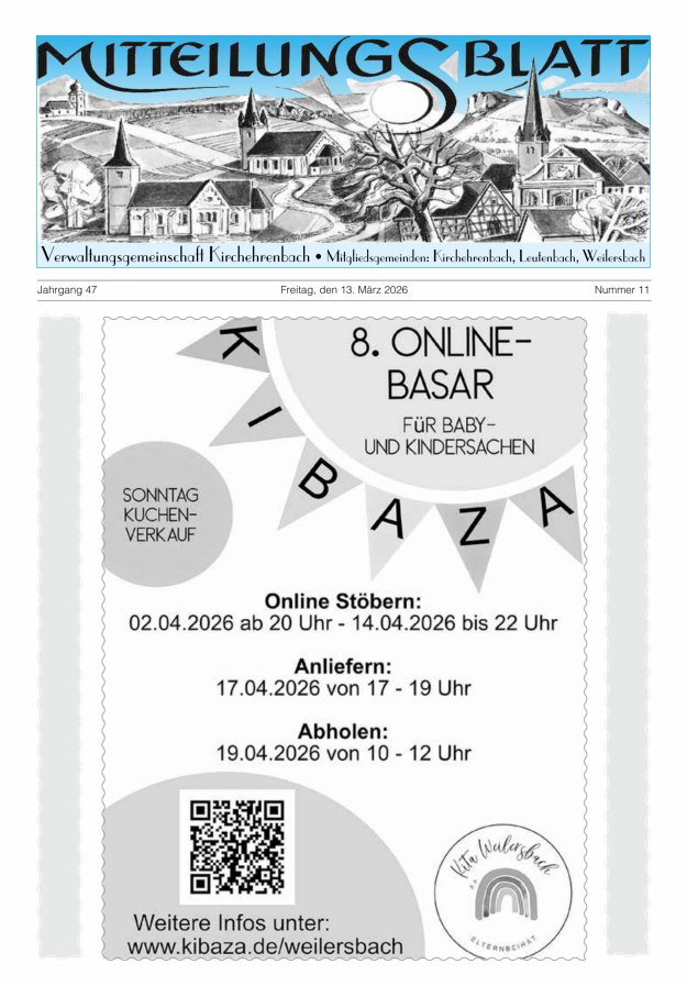 Mitteilungsblatt Verwaltungsgemeinschaft Kirchehrenbach Titelblatt 11/2026