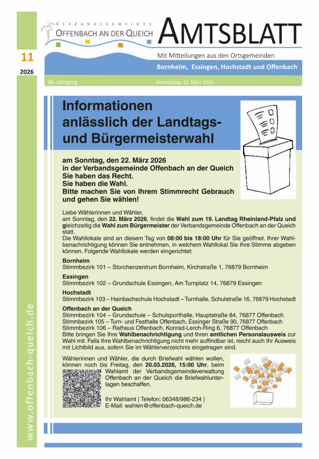 Amtsblatt VG Offenbach an der Queich Titelblatt 11/2026