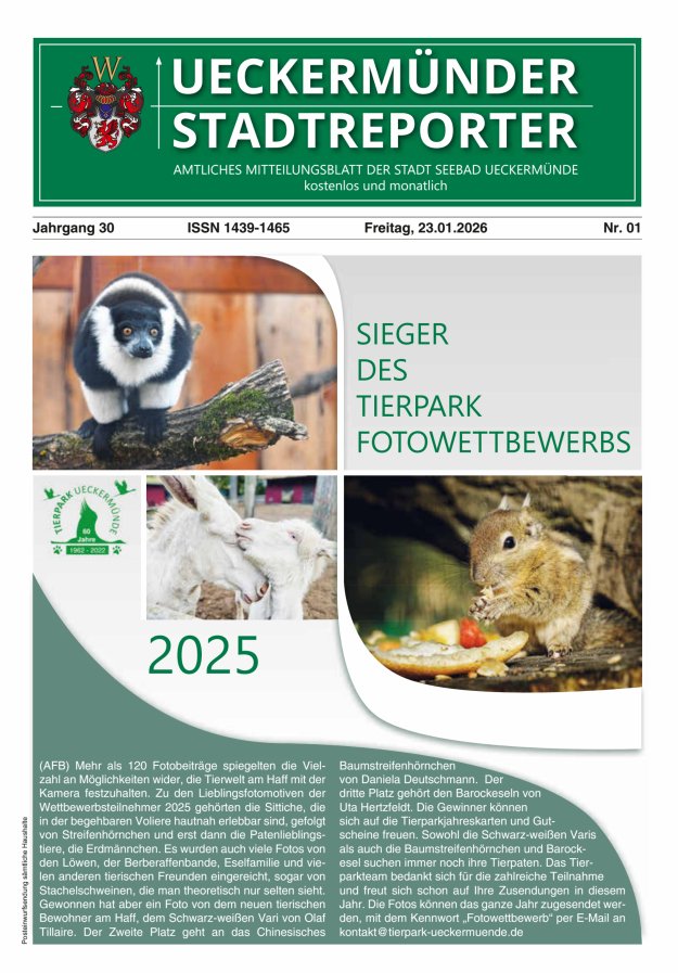 Ueckermünder Stadtreporter Titelblatt 01/2026