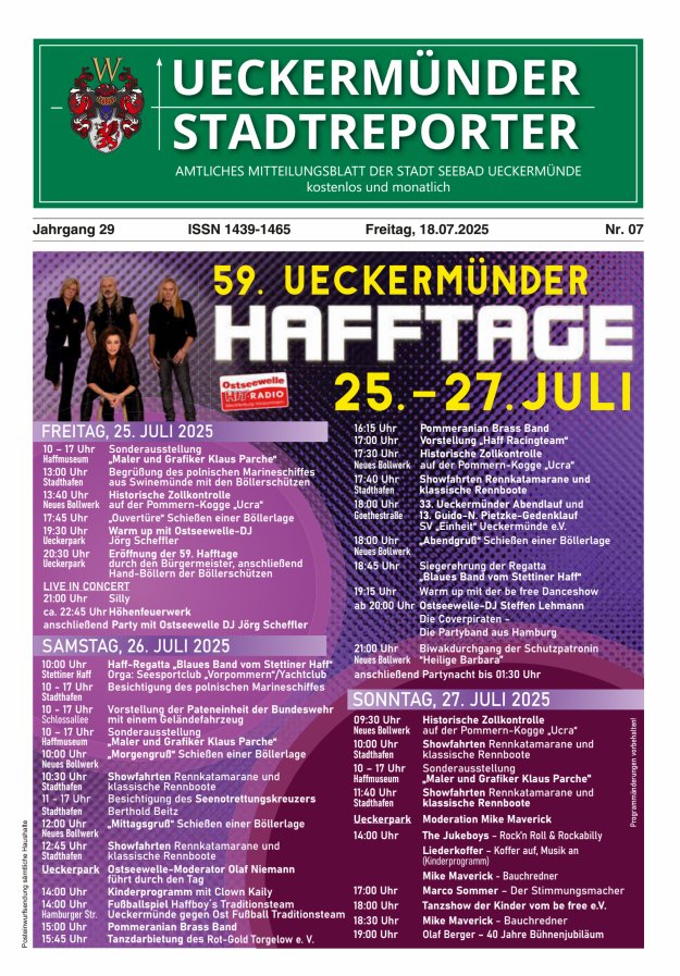 Ueckermünder Stadtreporter Titelblatt 07/2025