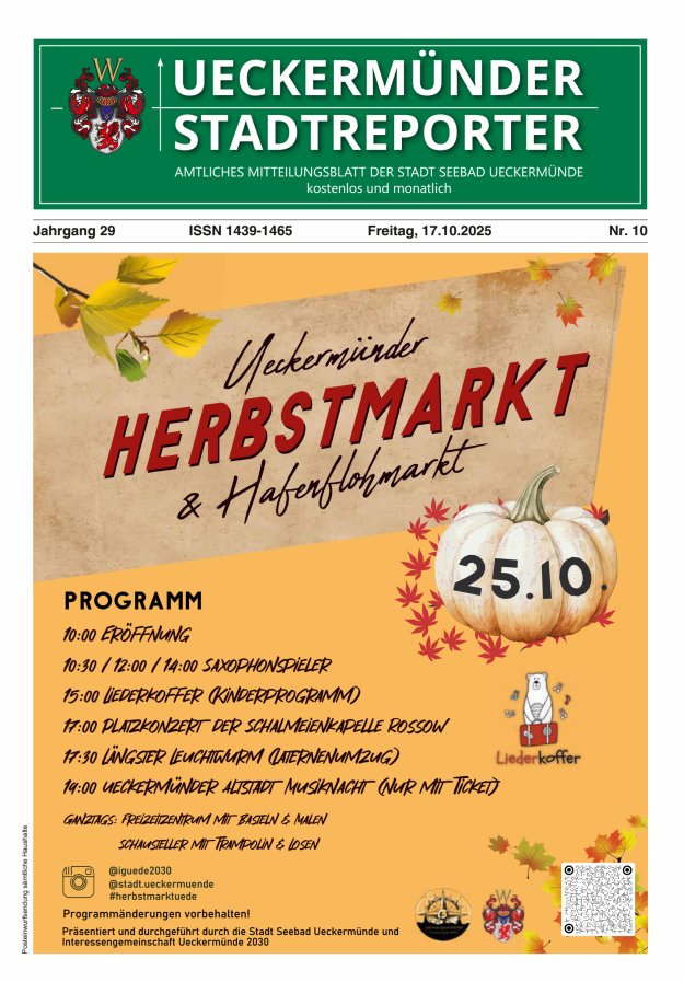 Ueckermünder Stadtreporter Titelblatt 10/2025