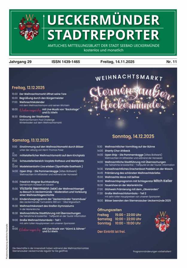 Ueckermünder Stadtreporter Titelblatt 11/2025