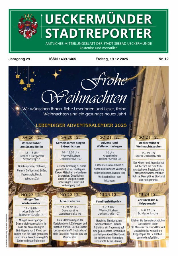 Ueckermünder Stadtreporter Titelblatt 12/2025