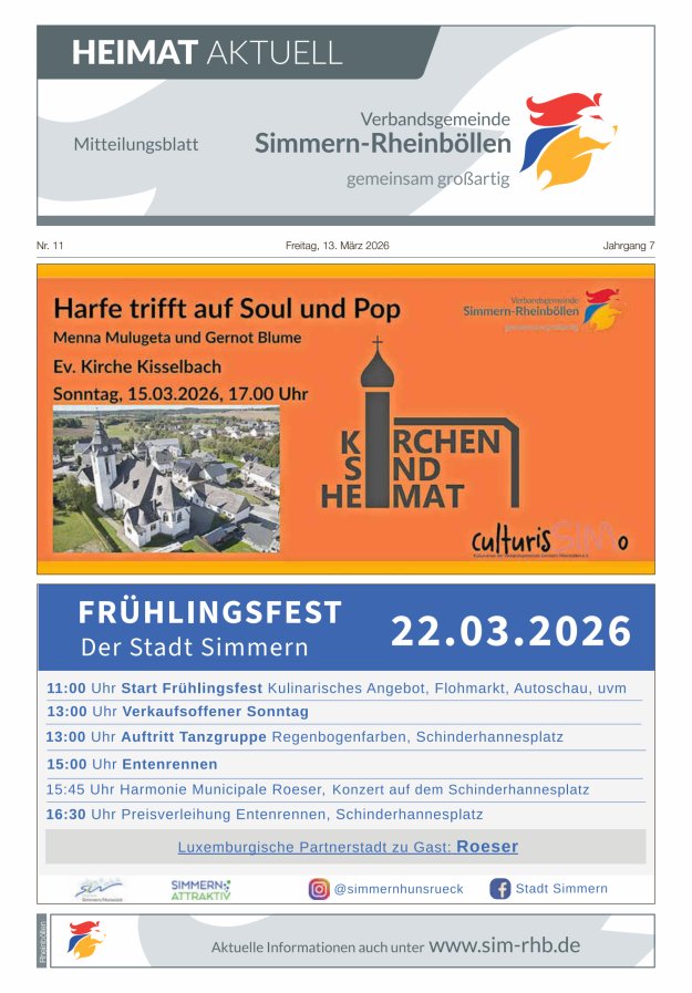 Heimat Aktuell Mitteilungsblatt der VG Simmern-Rheinböllen-Ausg Rheinböllen Titelblatt 10/2026