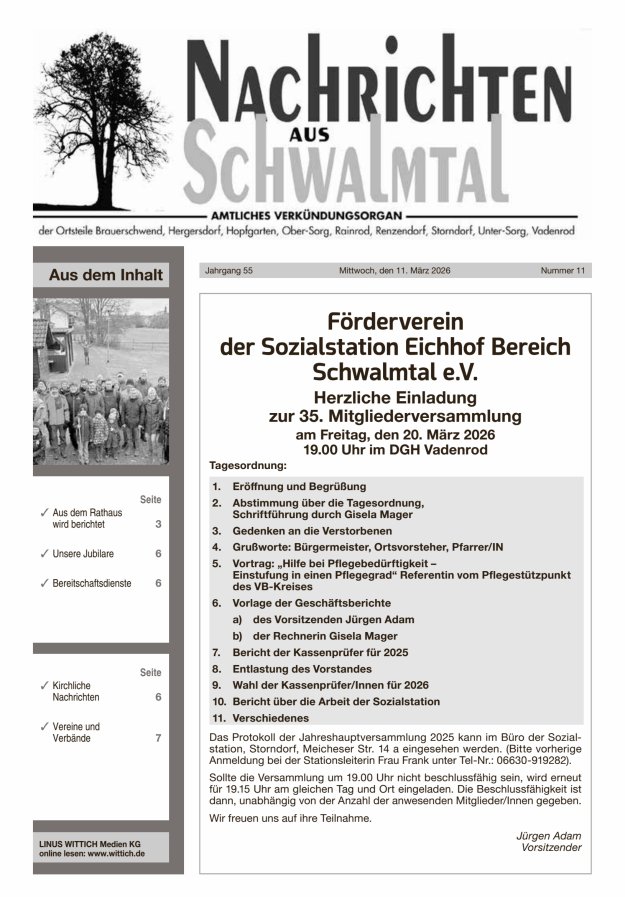 Nachrichten aus Schwalmtal Titelblatt 11/2026