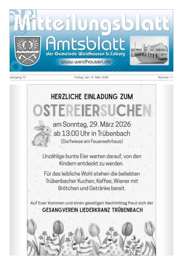 Mitteilungsblatt - Amtsblatt der Gemeinde Weidhausen b Coburg Titelblatt 11/2026