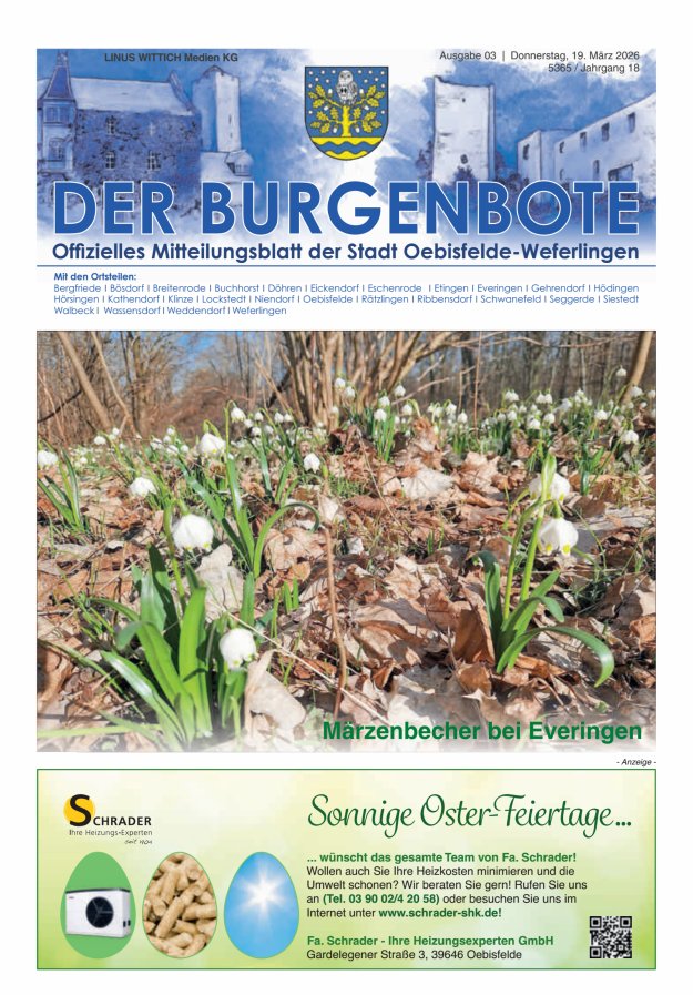 Mitteilungsblatt der Einheitsgemeinde Stadt Oebisfelde-Weferlingen Titelblatt 03/2026