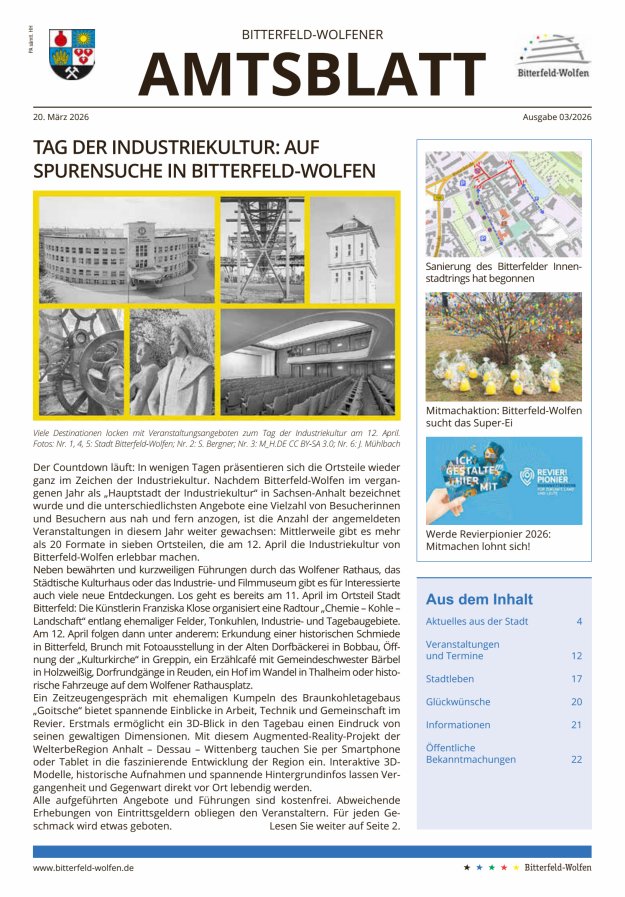 Bitterfeld-Wolfener Amtsblatt Titelblatt 03/2026