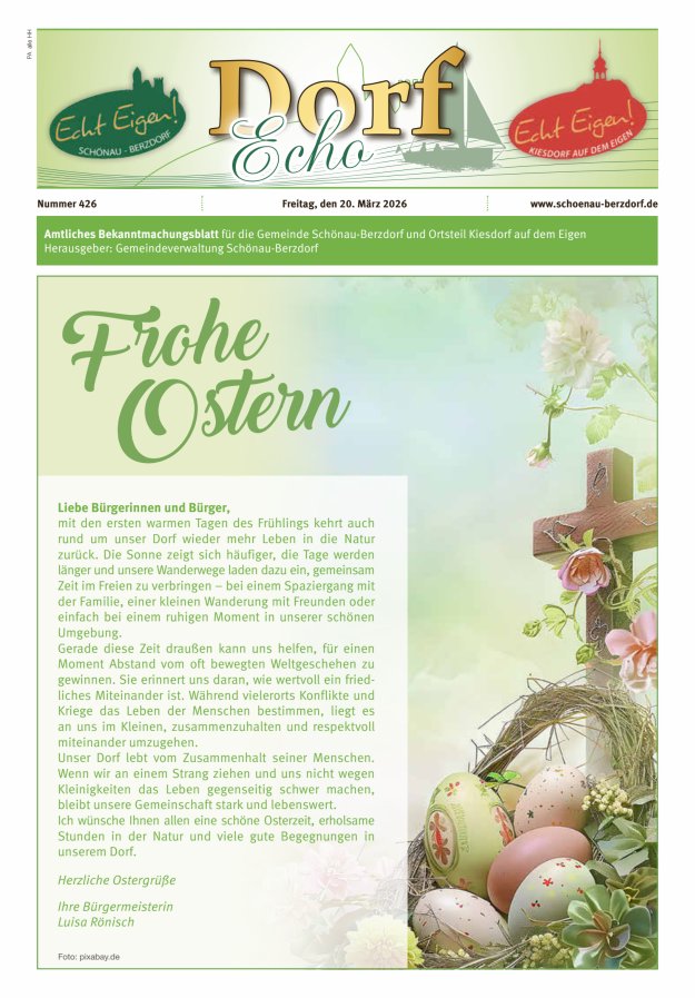 Dorfecho Amtliches Bekanntmachungsblatt für die Gemeinde Schönau-Berzdorf und OT Titelblatt 426/2026