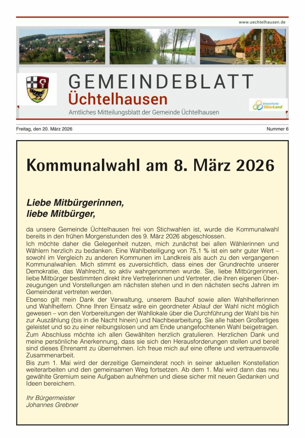 Gemeindeblatt Üchtelhausen Titelblatt 06/2026