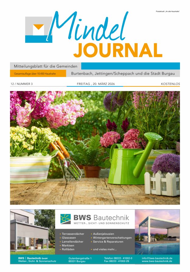 Mindeljournal Freies Blatt für Burgau Burtenbach Jettingen-Scheppach Titelblatt 03/2026