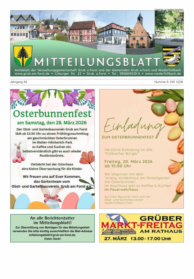Amts- und Mitteilungsblatt der VGem Grub a.Forst Titelblatt 06/2026