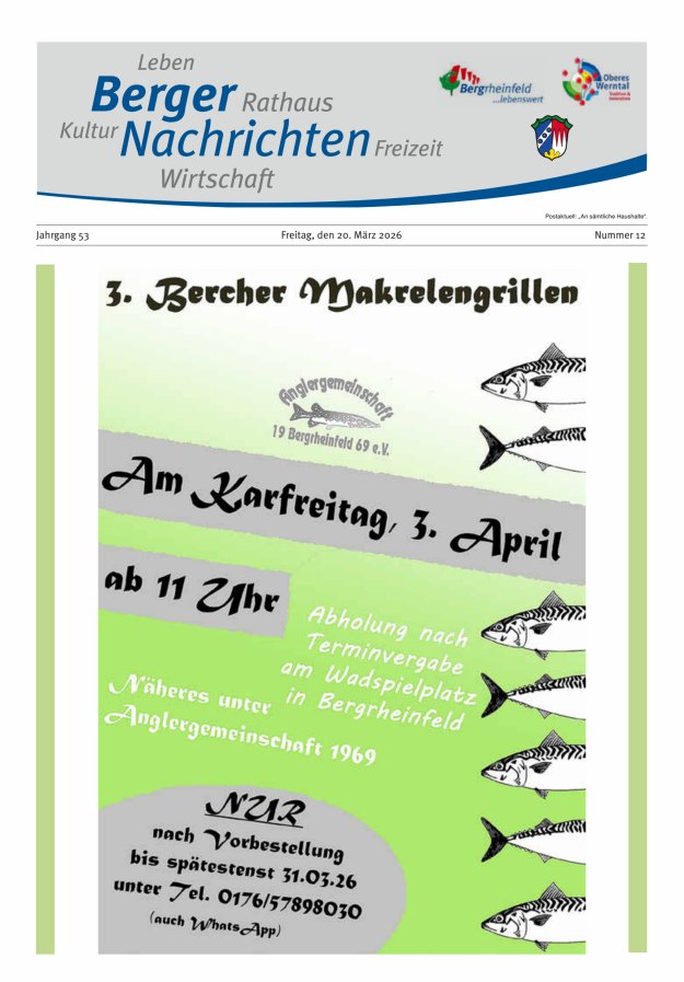 Berger Nachrichten, Bergrheinfeld Titelblatt 12/2026