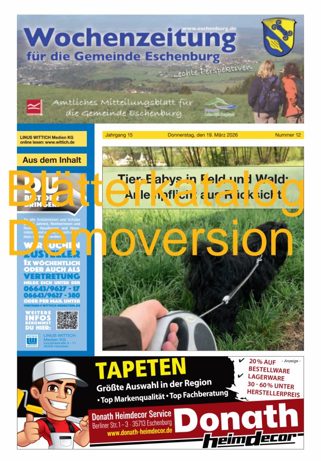 Wochenzeitung für die Gemeinde Eschenburg Titelblatt 12/2026