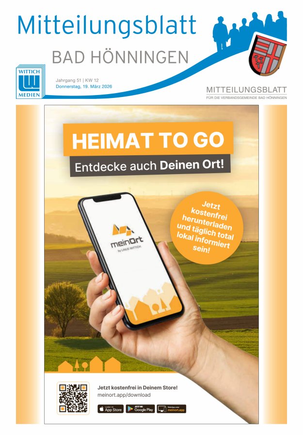 Mitteilungsblatt für den Bereich der Verbandsgemeinde Bad Hönningen Titelblatt 12/2026