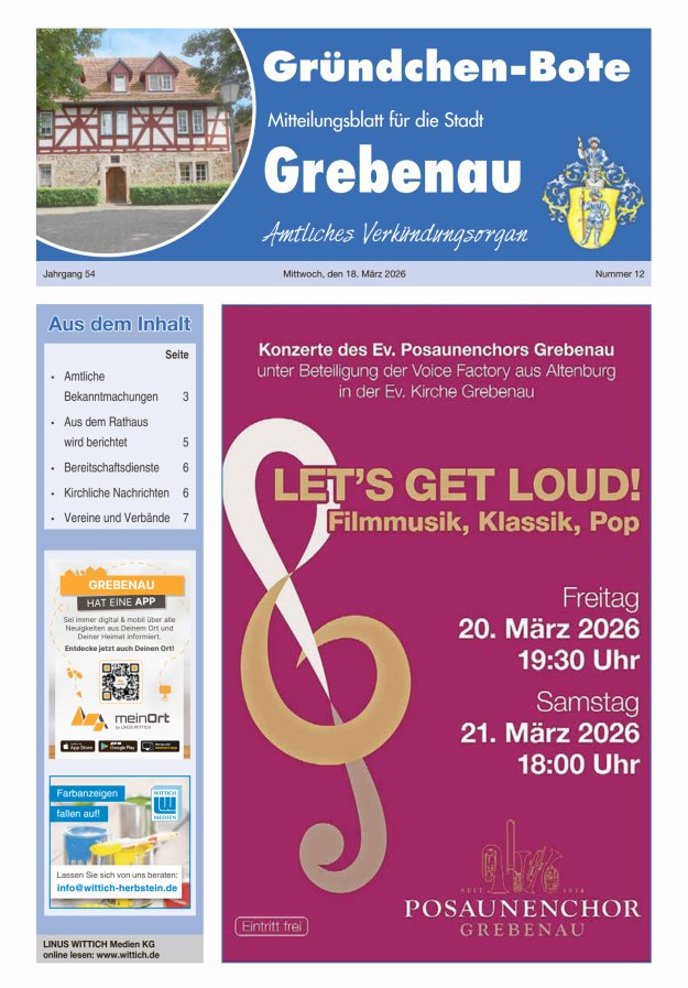 Grebenau - Gründchen Bote - Mitteilungsblatt für die Stadt Grebenau Titelblatt 12/2026