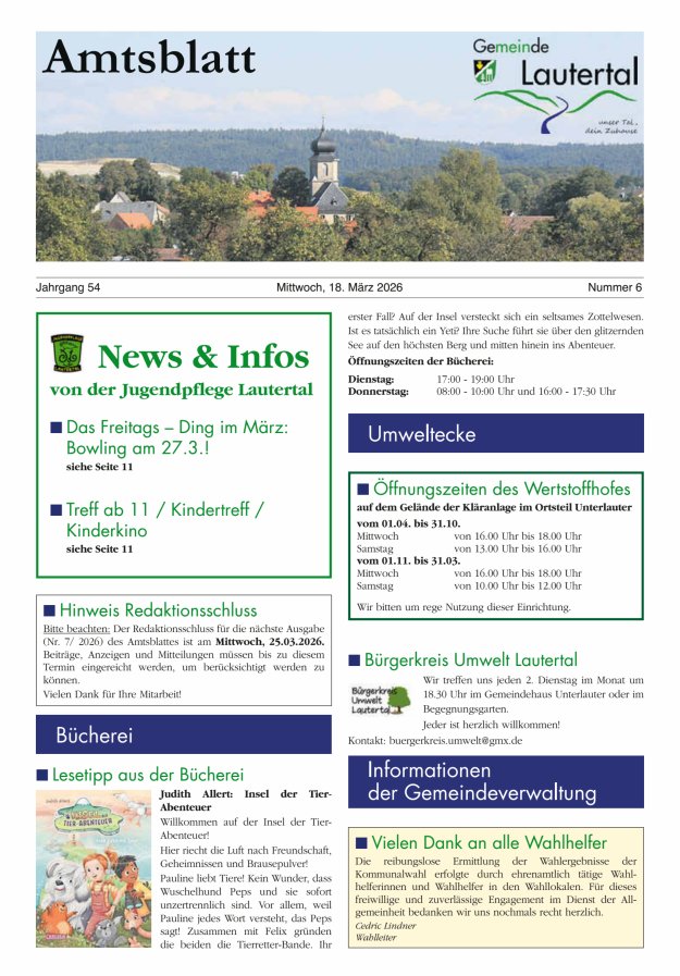 Amtsblatt der Gemeinde Lautertal Titelblatt 06/2026
