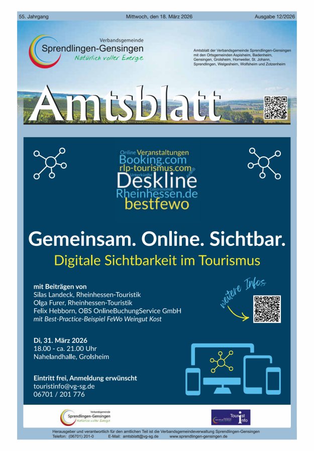 Amtsblatt VG Sprendlingen-Gensingen Titelblatt 12/2026