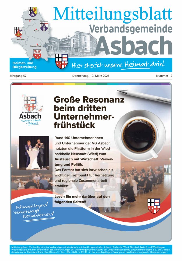 Mitteilungsblatt Verbandsgemeinde Asbach Titelblatt 12/2026