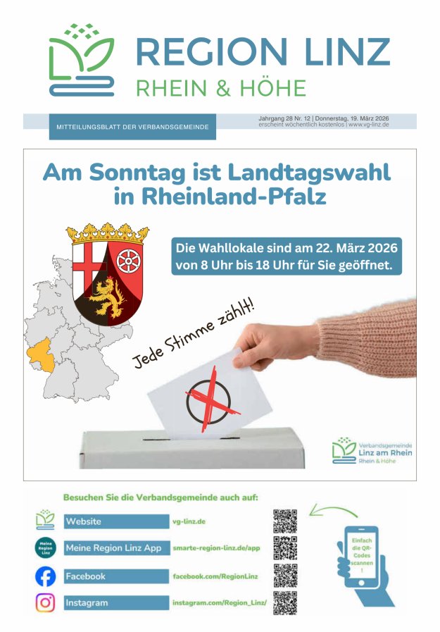 Unsere Verbandsgemeinde Linz am Rhein Titelblatt 12/2026