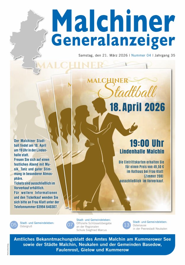 Malchiner Generalanzeiger Titelblatt 04/2026