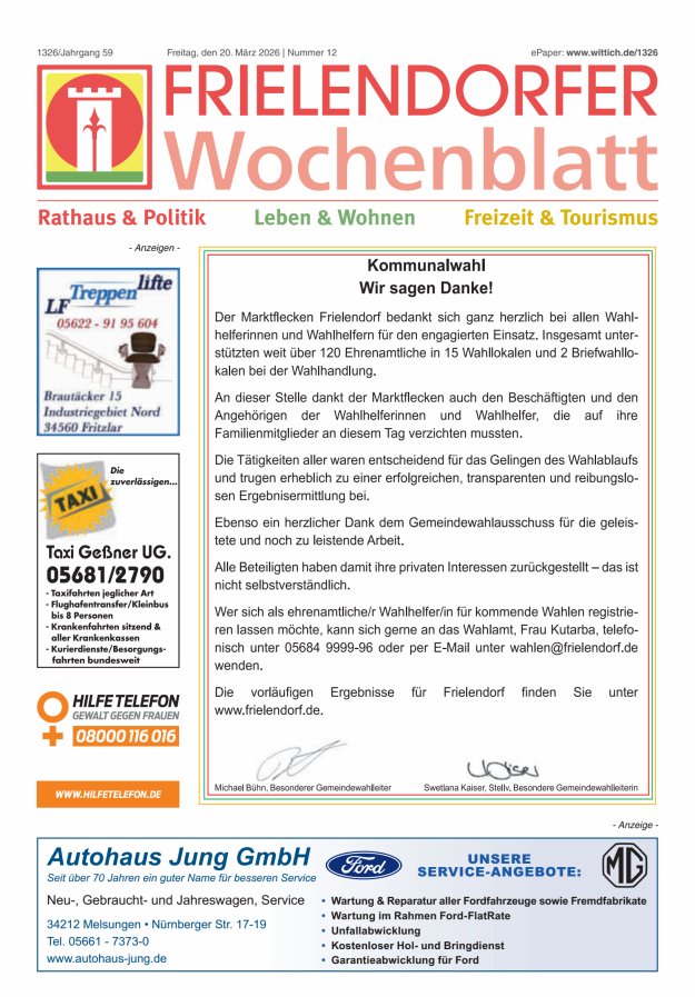 Frielendorfer Wochenblatt Titelblatt 12/2026