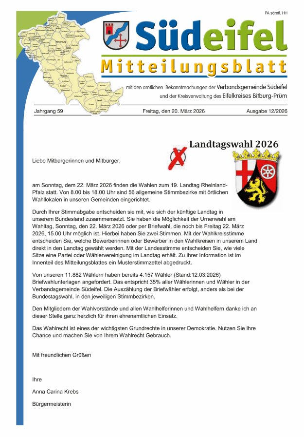 Mitteilungsblatt Südeifel Titelblatt 12/2026