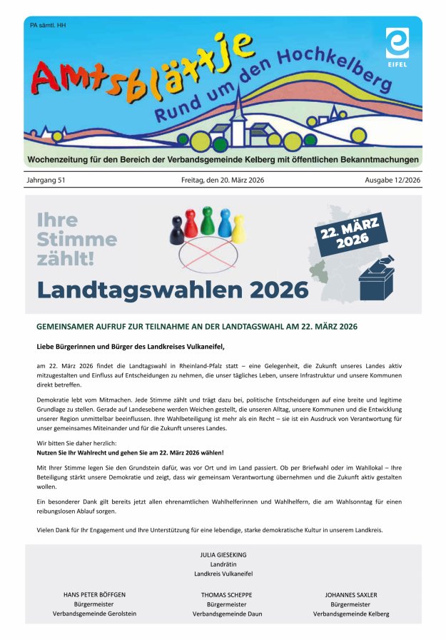 Amtsblättje - Rund um den Hochkelberg Titelblatt 12/2026