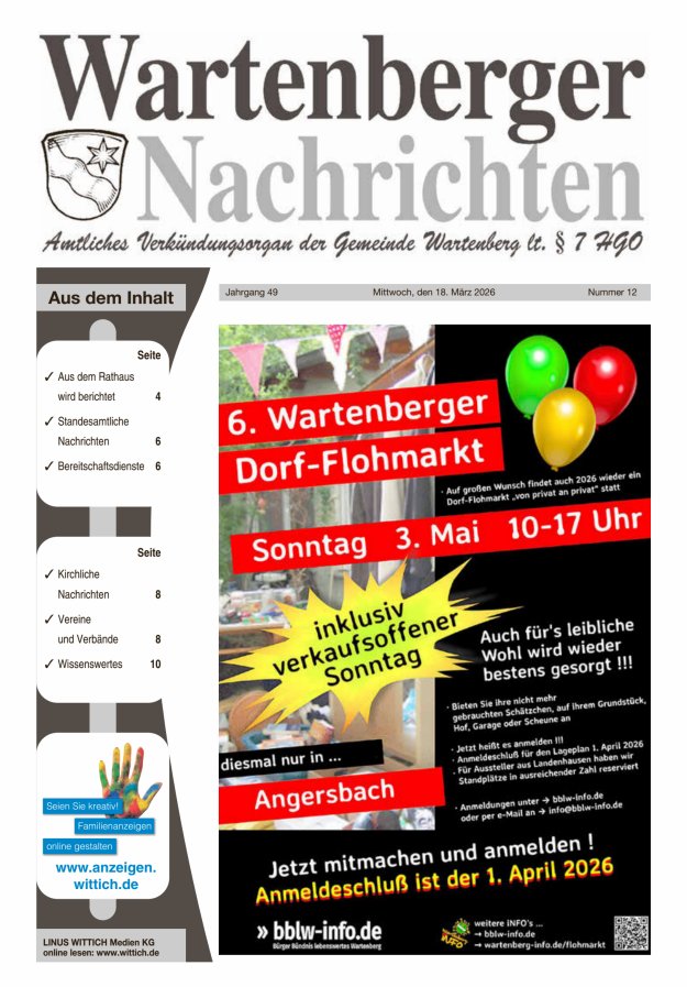 Wartenberger Nachrichten Titelblatt 12/2026