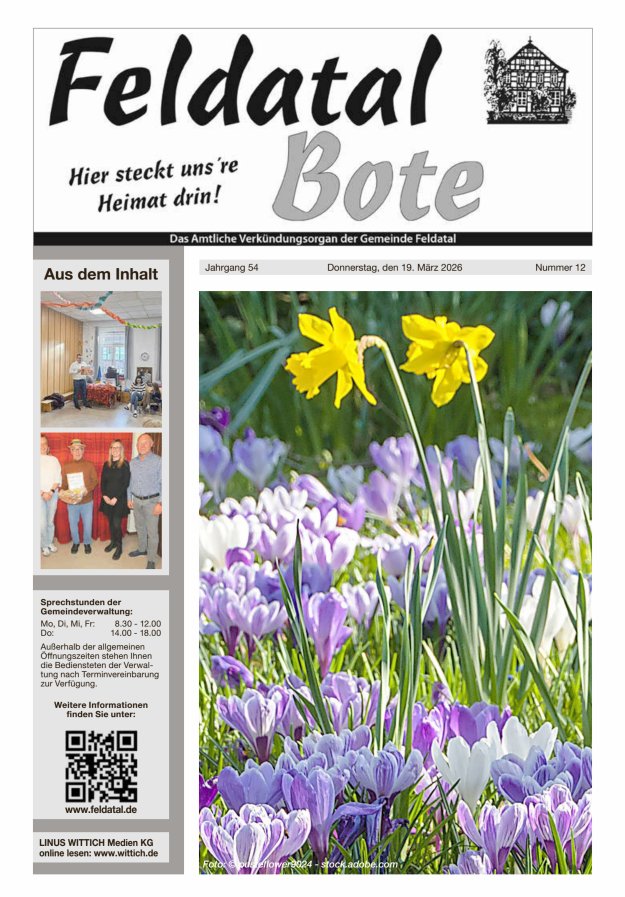 Das Amtliche Verkündungsorgan der Gemeinde Feldatal Titelblatt 12/2026