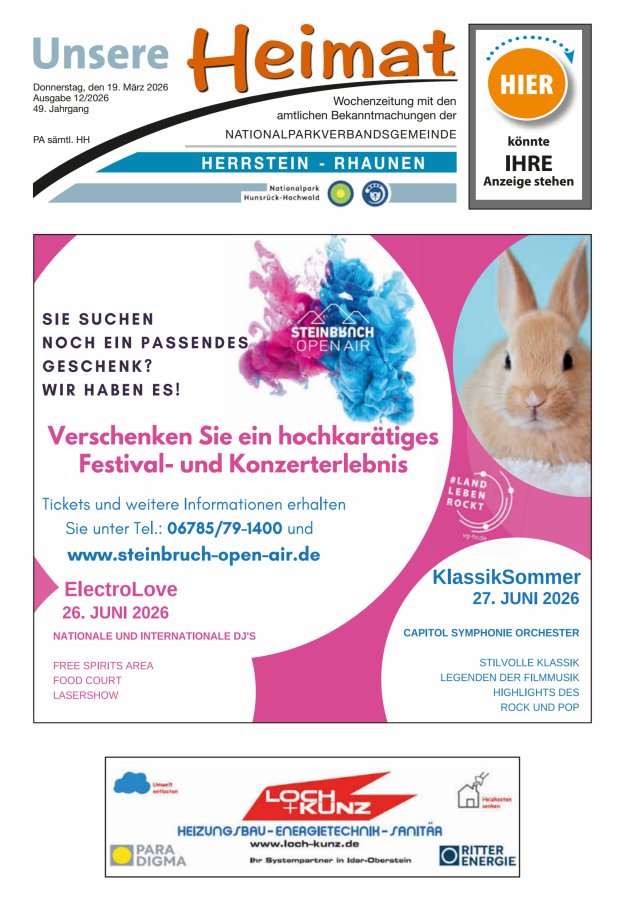 Unsere Heimat VG Herrstein-Rhaunen Titelblatt 12/2026