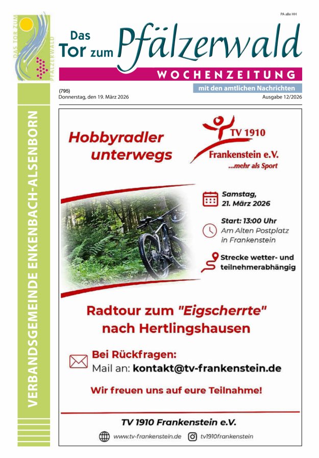 Das Tor zum Pfälzer Wald - VG Enkenbach-Alsenborn Titelblatt 12/2026